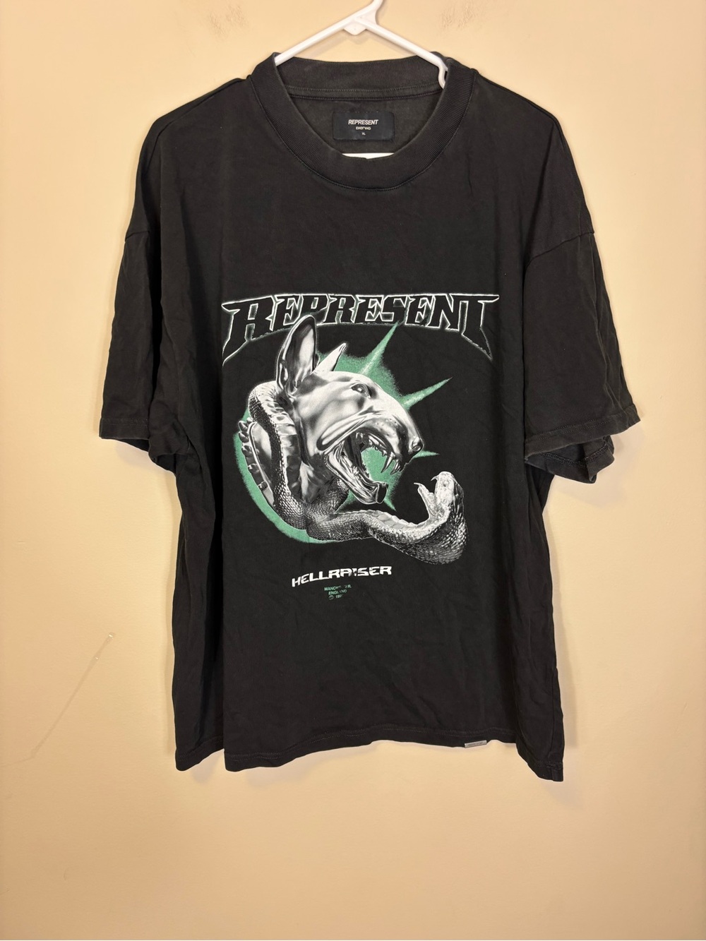 Represent Black Graphic 'Hellraiser' Dog Snake Crewneck T-Shirt Men’s XL